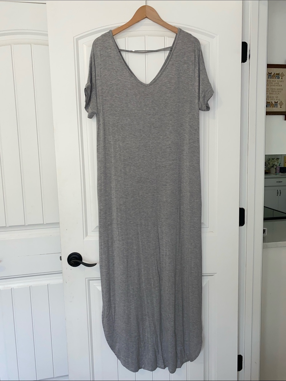 Grey V-Neck Short Sleeve Maxi Dress size XL